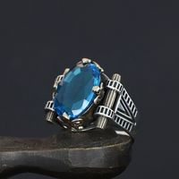 Azuris Logo personnalisé Argent sterling 925 Bague pour homme de style ottoman Pierre noire naturelle Fabriquée à la main en Turquie VALKH1513