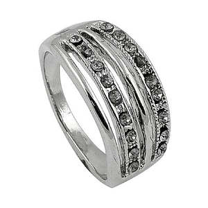 Bijoux fins pour femmes, bague en argent, pierres en zircone cubique, motif géométrique, surface brillante en platine, rhodié, pour les promesses - Product Image 1