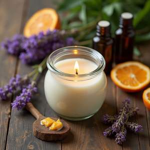 Bougie parfumée en cire de soja à la senteur de marbre bleu, faite à la main, dans un bocal en verre transparent avec base en rotin tressé pour un produit de luxe pour la maison - Product Image 2