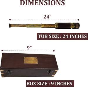 1917 Kelvin Hughes London Telescopio de cuero de latón antiguo Funcional Vintage Coleccionable Pirata Spyglass Caja Náutica de madera - Product Image 2