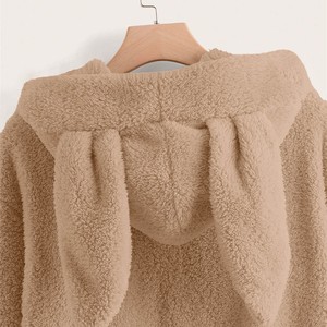2025 mignon oreilles de lapin femmes sweats à capuche couleur unie Kawaii Kpop peluche à capuche à manches longues automne Shaggy sweat - Product Image 3