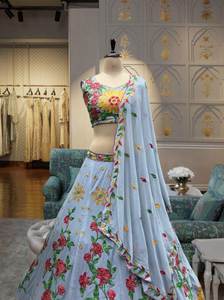 Precioso Color Novia Especial Faux Georgette Bordado Tamaño libre Trabajo de piedra Diseño tradicional Lahenga Choli a bajo precio - Product Image 6