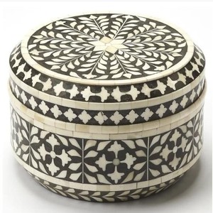 Bone Inlay Mother of <b>Pearl</b> and Wood Inlay Resin Round <b>Grey</b> Hot Pot Box in Indian Manufacturing Unit - Product Image 2