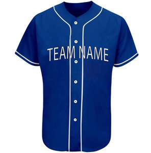 Camiseta de béisbol de color azul real al por mayor, camiseta de malla de sublimación de equipo de secado rápido con tuberías blancas y botones completos para softball y Deportes - Product Image 1