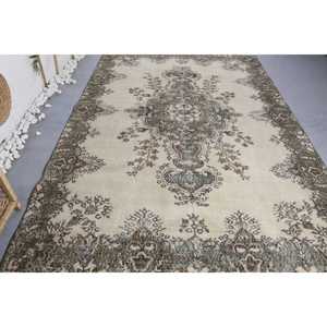 พรมตุรกีวินเทจ ขนาด 6.3x9.3 ฟุต (192x283 ซม.) ลายตารางสีเบจ - Product Image 1