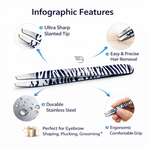 Pinzas para Cejas de Acero Inoxidable con Patrón de Zebra, Punta Plana, Herramienta de Belleza para Depilación de Cejas con Precisión - Product Image 3