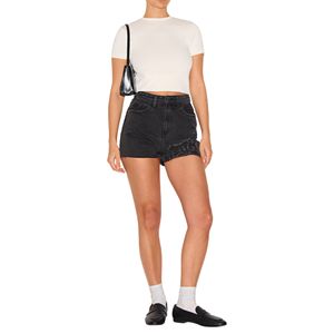 Short décontracté taille haute pour femmes respirant Bermuda bouton dentelle été essentiel-conception universellement flatteuse Techniques lavées - Product Image 4