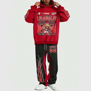 Survêtement personnalisé pour homme avec impression de lettres et de chiffres – Sweat-shirt à capuche de haute qualité avec pantalon de survêtement imprimé flamme pour un style décontracté - Product Image 4