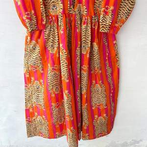 Vestido largo bohemio con estampado de tigre para mujer, Vestido largo de algodón Midi Skater con estampado de bloques circulares, regalo para mujer - Product Image 3