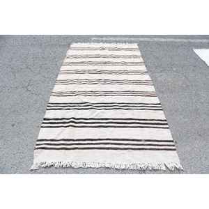 Alfombra Turca de 4.2x8 pies, Alfombra Vintage, Alfombra de Lana con Diseño de Camuflaje Blanco - Product Image 1