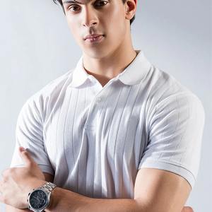 Vente en gros directe d'usine polo pour hommes tricoté gaufré logo personnalisé t-shirt polo tricoté blanc 100% coton aiguille gaufré goutte - Product Image 4