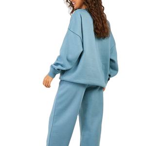 Ensemble survêtement femme en molleton 100% coton personnalisé pour l'hiver, sweat-shirt à col rond surdimensionné et pantalon de jogging à jambes larges, survêtement femme 2026 - Product Image 5