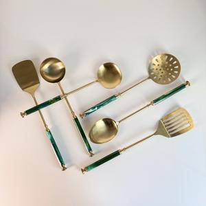 <b>Used</b> for Home Kitchen Restaurant Cooking Utensils Stainless Steel with Resin Handle with Gold Plated Finish Luxury Design Set - Product Image 2