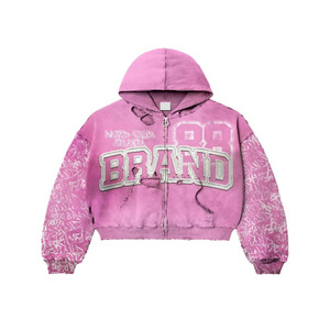 Personnalisé Brodé Patch Logo Haute Qualité French Terry Épais Coton Hoodies Surdimensionné Vintage Lavage À L'acide Zip up Hommes À Capuche - Product Image 1