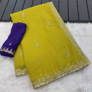 Oferta al por mayor en secuencia exclusiva trabajo de bordado de hilo Sari catálogo completo disponible ropa de fiesta hecha de seda sensación crujiente - Product Image 4