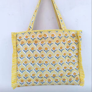 Sac à main fourre-tout à volants en pur coton pour femmes Sacs de voyage à la mode avec sac à main en tissu - Product Image 3