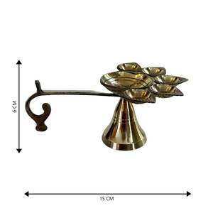 HOME GENIE <b>Brass</b> Panch Aarti Diya with Handle | 5-Wick <b>Oil</b> <b>Lamp</b> for Pooja Temple Festival Use & Spiritual Decor - Product Image 2