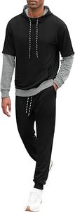 ATHLOTIC SPORTS Men Double Layer Breathable Fleece Spandex/Polyester Double <b>Sleeve</b> Hoodie Drawstring Joggers Sweatpants Winter - Product Image 3