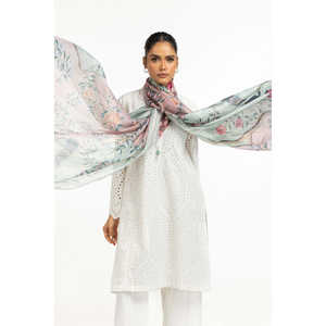 Chemise et dupatta en cambric blanc cassé à imprimé floral pour femme, avec broderie Schiffli faite main, respirante, tailles XS-XL, pour le printemps/été - Product Image 1