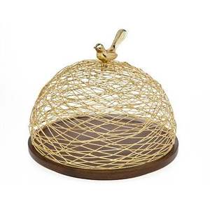 Rustic Bee skep ชุดฝาครอบอาหาร2ชิ้นฐานไม้โดมตาข่ายลวด Cloche ตกแต่งขนมปังผลไม้ชีส - Product Image 2