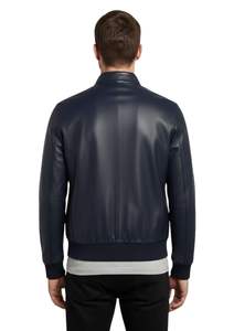 Blouson aviateur en cuir noir de qualité supérieure pour homme avec col montant et fermeture éclair intégrale - Product Image 2