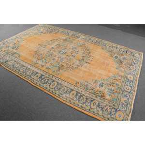 5.7x9.1 ft Large Vintage Rug, <b>Yellow</b> Solid Turkish Rug - Product Image 2