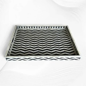 Alta demanda Bandeja de incrustaciones de hueso tradicional hecha a mano Bandeja intrincadamente tallada para la experiencia de servicio real de la India - Product Image 2