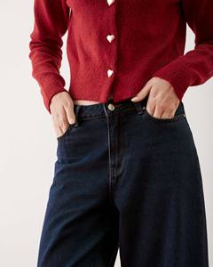 Pantalon en jean décontracté pour femme, de haute qualité, respirant, à jambes larges, ourlet plié, coupe régulière, lavage foncé, par Routine Vietnam - Product Image 5