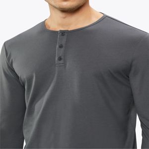 เสื้อเชิ้ตกราไฟท์ Henley โลโก้ที่กำหนดเองนุ่มแขนยาวโพลีเอสเตอร์62% ผ้าฝ้าย33% สแปนเด็กซ์5% ชายเสื้อโค้ง - Product Image 4