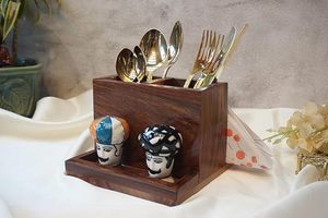 Rustic Wooden <b>Cutlery</b> Holder With Natural Finish Perfect For Farmhouse Kitchen Dining Room And Outdoor Meals - Product Image 4