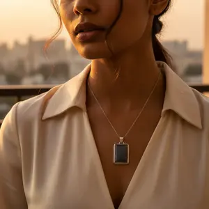 925 <b>Silver</b> Box <b>Chain</b> <b>Pendant</b> Blue Stone Diamond Rhodium Plated Geometric Design Trendy Daily Wear Gift for Women for Engagement - Product Image 3