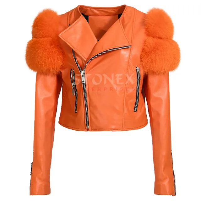 Haute qualité femme chaud vêtements d'hiver manteaux dames Style personnalisé 100% véritable fourrure de renard vestes en cuir