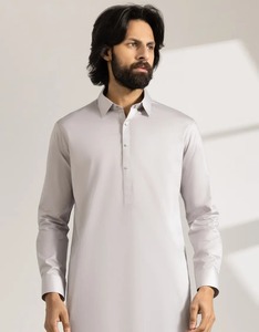 Traje Shalwar Kameez Informal de Algodón Gris Claro de Último Diseño 2026, Hecho en Fábrica, para Hombre, Ropa de Verano a Precio Económico - Product Image 1