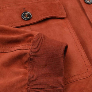 Custom <b>Mens</b> Brown Suede <b>Leather</b> <b>Trucker</b> <b>Jacket</b> with Turn Down Collar Comfortable Genuine Goat <b>Leather</b> Bomber Coat <b>Jacket</b> - Product Image 3