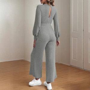 Mono ajustado de cintura alta de otoño con cuello en V con cordones sin mangas Color sólido pierna ancha 100% poliéster nuevos estilos 100K + vendido - Product Image 6