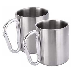 Outdoor High Quality <b>Double</b> <b>Wall</b> Travel Portable Carabiner <b>Mug</b> With Carabiner Handle 304 Stainless Steel Climbing Cup - Product Image 1