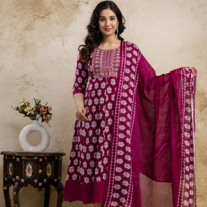 Ấn Độ anarkali <span class=keywords><strong>kurti</strong></span> quần với dupatta thiết kế phụ Nữ tinh khiết bông kurta thiết lập ăn mặc phù hợp với Pakistan - Product Image 1