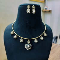 Ensemble tendance de bijoux indiens pour femmes, plaqué or 24 carats, comprenant collier à pendentif chaîne et boucles d'oreilles, pour fiançailles, mariage et soirée