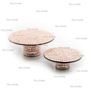 Soporte de pastel de diseño fabuloso Soporte de pastel de madera y madre de perla Juego de diferentes tamaños de soporte para servir dos pasteles - Product Image 5