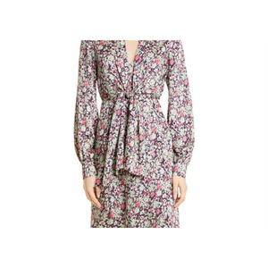 Abito a maniche lunghe con stampa floreale Cinq Sept Quin, blu polvere, taglie multiple 2, silhouette ampia, vita naturale, tessuto chiffon - Product Image 5