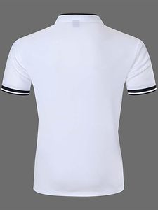 เสื้อเจอร์ซีย์ผู้ชายผ้าโพลีเอสเตอร์/คอตตอนแบบขายส่ง สีพื้น พร้อมปักโลโก้ ออกแบบและสีตามสั่ง - Product Image 2