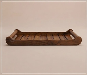 Bandeja Rectangular de Madera Hecha a Mano con Listones Horizontales, Rústica, Geométrica, Multifuncional, Decorativa, con Asa, para Decoración del Hogar - Product Image 5