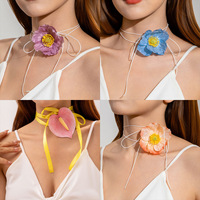 Collier ras-du-cou tendance en corde plastique PFT, motif fleurs exagérées, style plage, cadeau de mode pour femme
