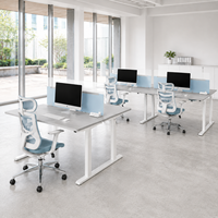 Bureau assis-debout ergonomique BIFMA, table électrique réglable en hauteur, poste de travail commercial pour 4 personnes