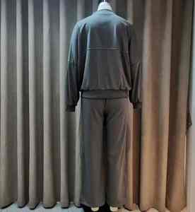 2025 otoño nuevo Color sólido suelto cremallera diseño mujer traje de dos piezas suéter de invierno cintura alta Casual pantalón de pierna ancha tamaño - Product Image 5