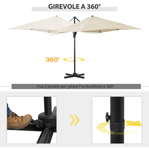 Outsunny 2.5x2.5m Parapluie de jardin crème avec angle réglable à 5 niveaux et 360 ° - Product Image 4