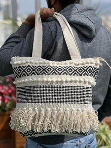 กระเป๋าโท้ทผ้าป่านสานแบบยั่งยืนเป็นมิตรกับสิ่งแวดล้อมสำหรับผู้หญิงกระเป๋าถือผ้าฝ้ายธรรมชาติกระเป๋าแฟชั่นสำหรับวันหยุดและช้อปปิ้งสไตล์วีแกน - Product Image 2