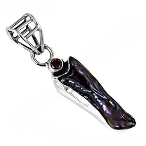 Collier pour femme en argent 925 avec pendentif en perle noire et grenat, plaqué rhodium, style religieux, pierre principale en diamant, cadeau idéal, Inde - Product Image 3