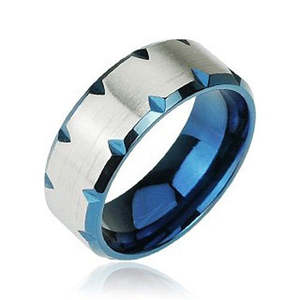 Anillo de Acero Inoxidable Facetado con Borde Azul para Hombre, 8 mm, Talla 10, Estilo Punk, Uso Diario, SR12 - Product Image 1