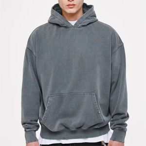 Personnalisé votre marque Streetwear sweat à capuche gris lavé lourd lavage à l'acide sweat à capuche surdimensionné Vintage hommes poids lourd sweats à capuche en éponge française - Product Image 1